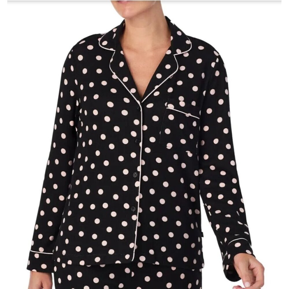Kate Spade pajama top sz M black pink polka dots